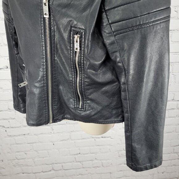 BLANKNYC Black Vegan Leather Moto Biker Collared Zipped Padded Jacket Size XL - Picture 10 of 16